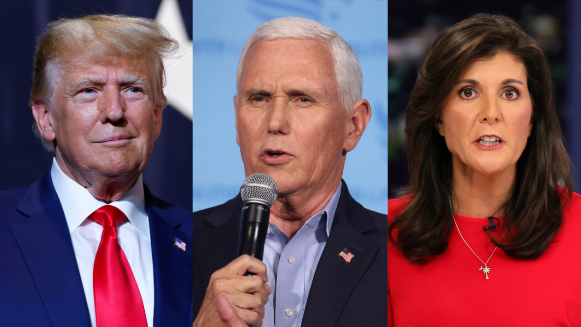 Republican presidential candidates Donald Trump, Mike Pence and Nikki Haley. (Photo: Getty Images)