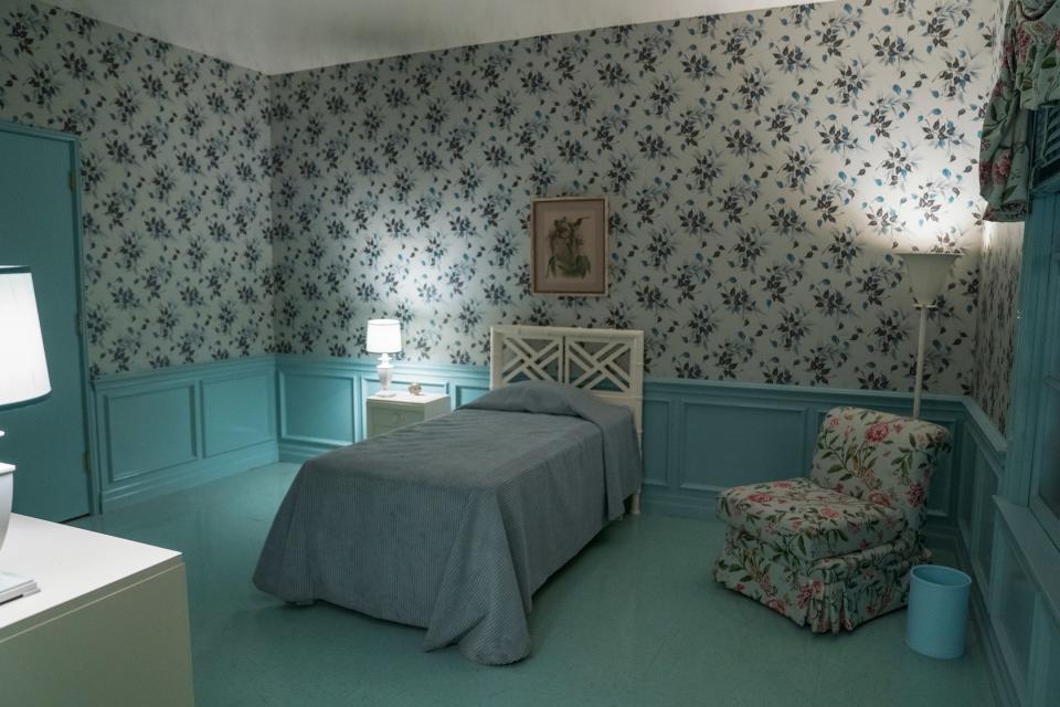 Each patient room incorporates a different color palette, from the vintage wallpaper to the carpeting.