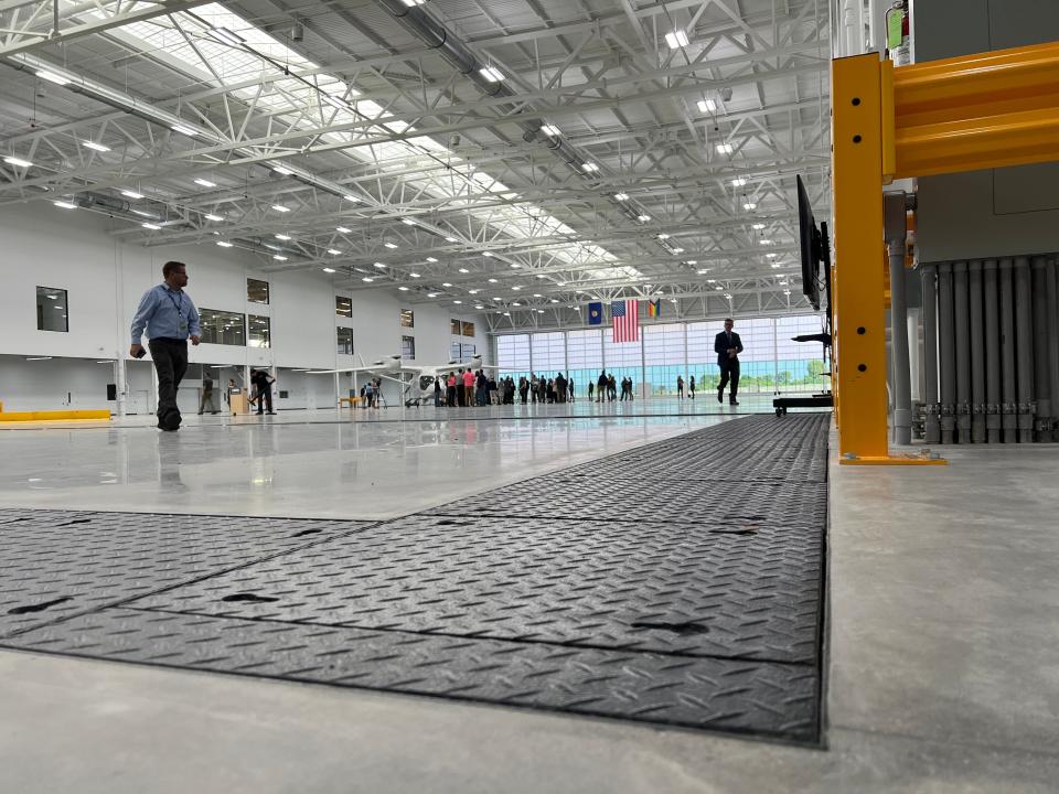 Beta Technologies opens an electric aircraft production facility at the Patrick Leahy Burlington International Airport in South Burlington on Oct. 2, 2023. Plenty of natural light was incorporated into the design to benefit workers and geothermal and solar power were utilized.