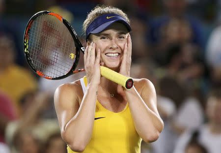 2016 Rio Olympics - Tennis - Preliminary - Women's Singles Third Round - Olympic Tennis Centre - Rio de Janeiro, Brazil - 09/08/2016. Elina Svitolina (UKR) of Ukraine celebrates after winning her match against Serena Williams (USA) of USA. REUTERS/Kevin Lamarque