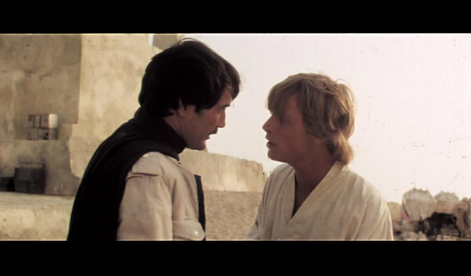 Garrick Hagon as Biggs Darklighter and Mark Hamill as Luke Skywalker in a deleted scene from &#39;Star Wars: A New Hope&#39; (Photo: Lucasfilm) 