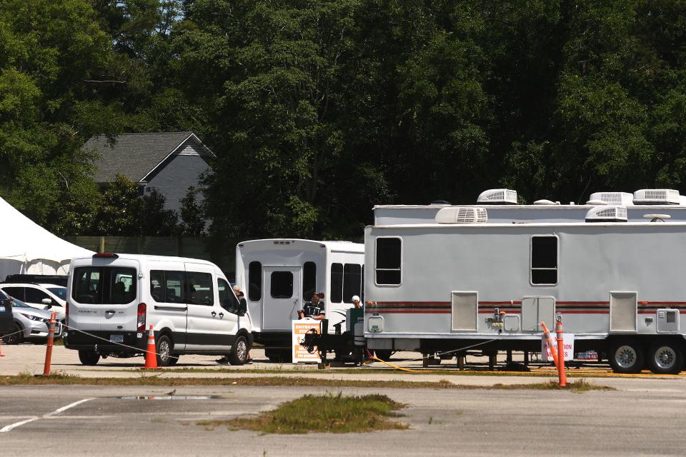 The old Galleria site was in use as a staging and parking area for a movie being filmed near Wrightsville Beach in May.