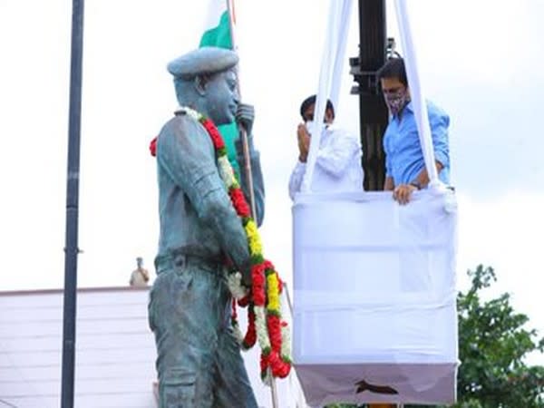 A statute of Maha Vir Chakra late Colonel Santhosh Babu