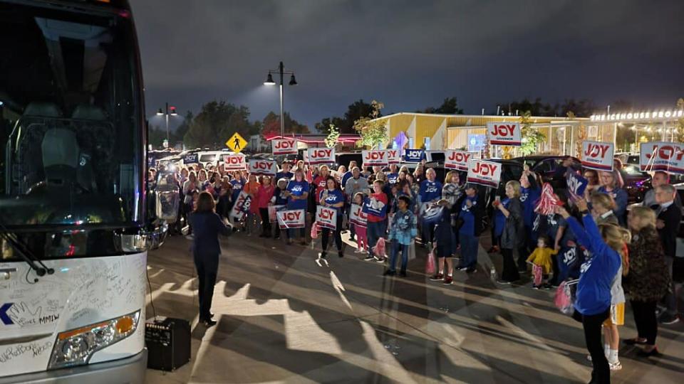 State Superintendent Joy Hofmeister addressed supporters on Monday. (Joy Hofmeister/Facebook)