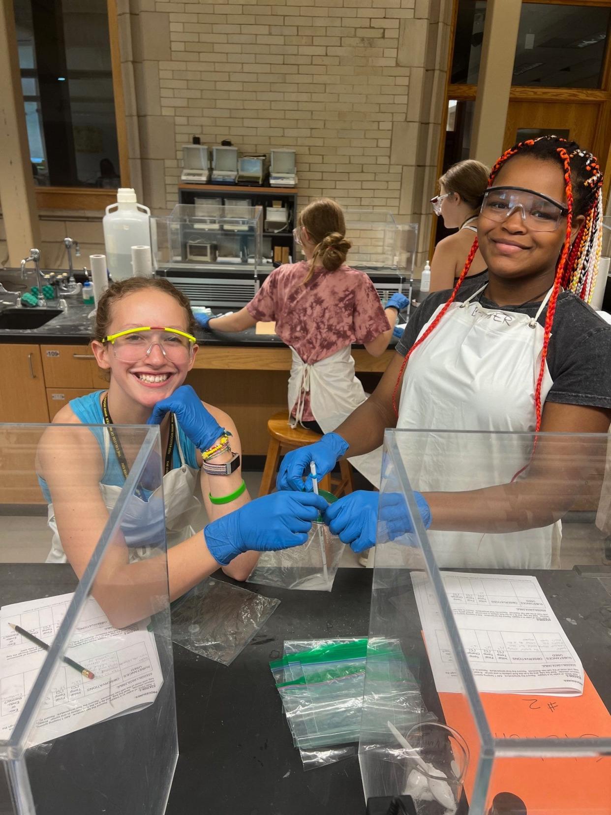 Pictured are campers at the Buckeye Women in Science, Engineering, and Research (B-WISER) summer camp for seventh-and-eighth-grade girls at The College of Wooster.