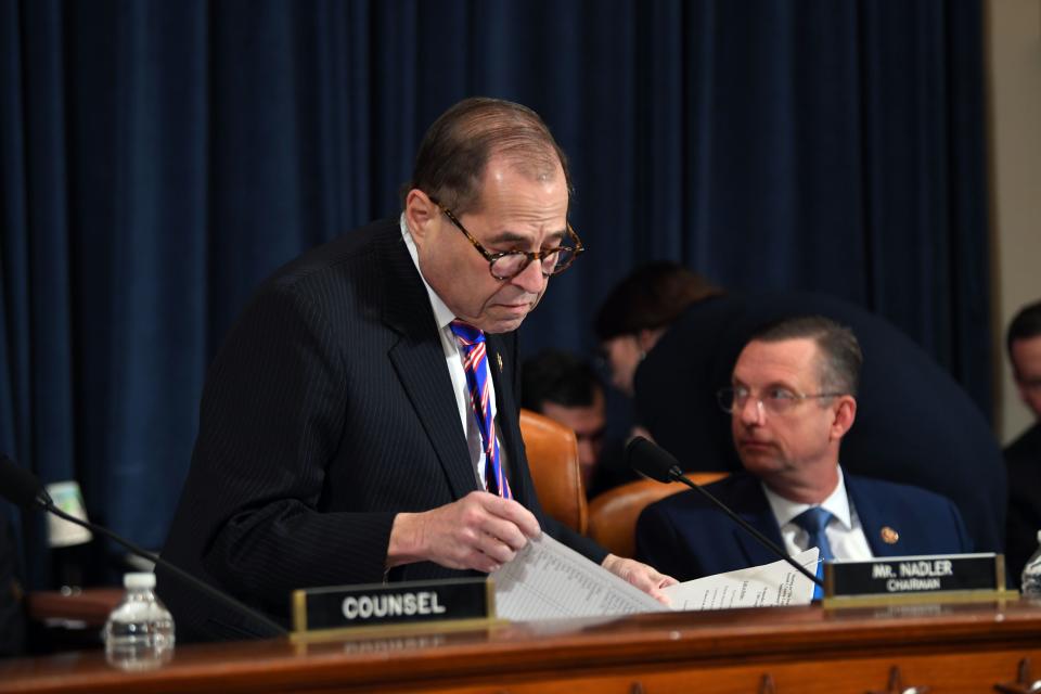 House Judiciary Committee Chairman Rep. Jerrold Nadler, D-N.Y., left, and ranking member Rep. Doug Collins, R-Ga. arrive as the House Judiciary Committee holds the first formal impeachment inquiry of President Donald Trump to explore how the Constitution applies to allegations of misconduct on Dec. 4, 2019.