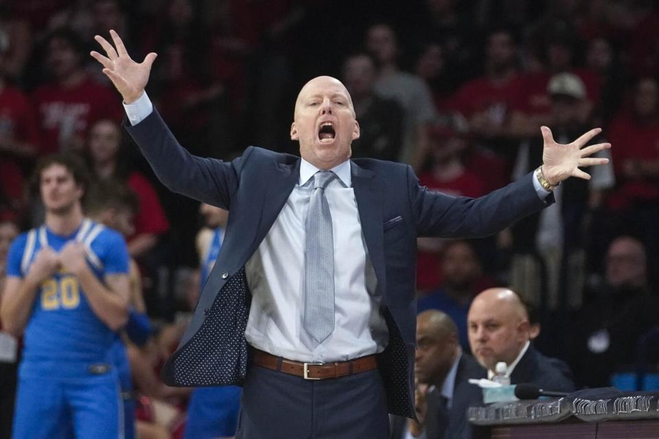 UCLA coach Mick Cronin yells during Saturday's loss to Arizona.