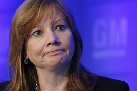 General Motors CEO Mary Barra holds a media briefing before the start of GM's Annual Shareholders Meeting in Detroit, in this file photo taken June 10, 2014. REUTERS/Rebecca Cook/Files