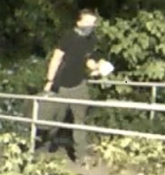 Arson investigators say a man seen here on security video carrying a 5-gallon fuel container on Sunday night is a suspect in a fire set at Congregation Beth Israel, a Reform Jewish temple in Central Austin.