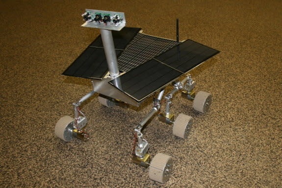 Beatty Robotics paid tribute to the Spirit and Opportunity Mars rover with their Spirit II Mars rover. They studied the original rovers carefully to reverse-engineer many of the features, including the "rocker-bogie suspension system" that allo