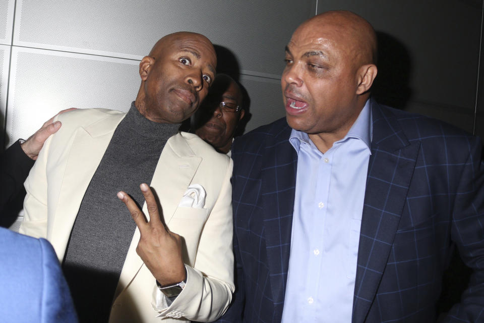 CHARLOTTE, NC - FEBRUARY 15: Kenny Smith and Charles Barkley at the Kenny 'The Jet' Smith 2019 NBA All-Star Bash at the NASCAR Hall Of Fame in Charlotte, North Carolina on February 15, 2019. Credit: Walik Goshorn/MediaPunch /IPX