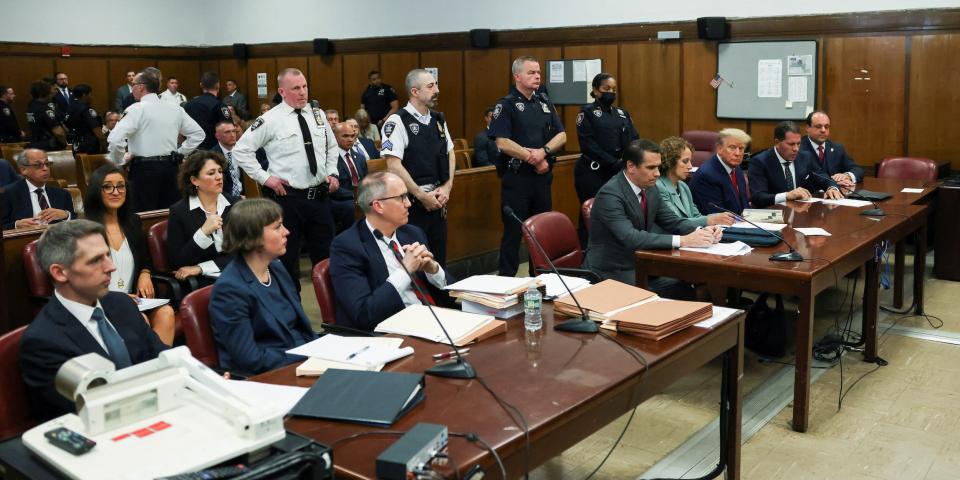 A view of the courtroom where Donald Trump appeared an arraignment on charges stemming from his indictment by a Manhattan grand jury following a probe into hush money paid to porn star Stormy Daniels