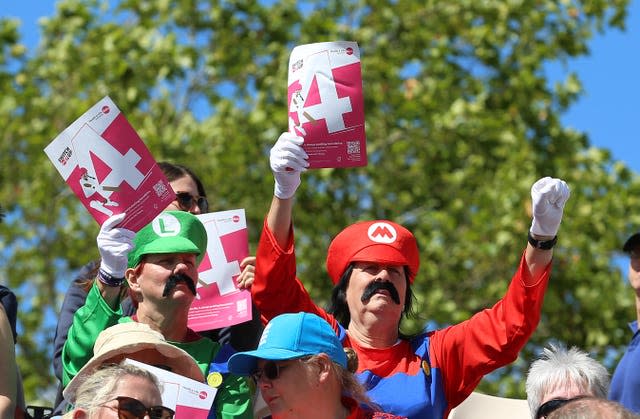 Spectators dressed as Super Mario characters watch England's T20 against New Zealand