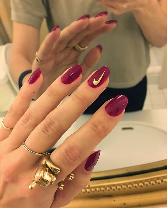 <p>Upgrade your signature autumn burgundy shade with your favourite '90s logo.</p><p><a href="https://www.instagram.com/p/B1ctxyEH3kU/" rel="nofollow noopener" target="_blank" data-ylk="slk:See the original post on Instagram;elm:context_link;itc:0;sec:content-canvas" class="link ">See the original post on Instagram</a></p>