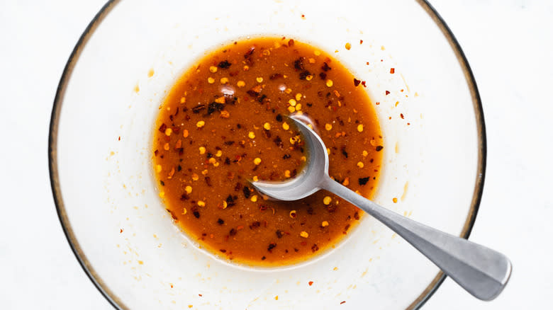 Stir fry sauce in mixing bowl