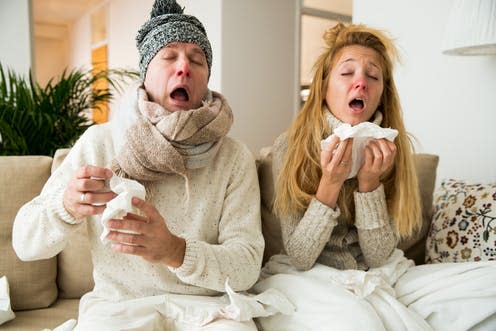 <span class="caption">Be with you in a sec ...</span> <span class="attribution"><a class="link " href="https://www.shutterstock.com/image-photo/sick-couple-catch-cold-man-woman-511263940" rel="nofollow noopener" target="_blank" data-ylk="slk:Aleksandra Suzi/Shutterstock;elm:context_link;itc:0;sec:content-canvas">Aleksandra Suzi/Shutterstock</a></span>