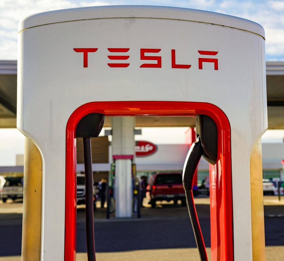 EV charging equipment installed at a fueling station outside Denver, Colorado.