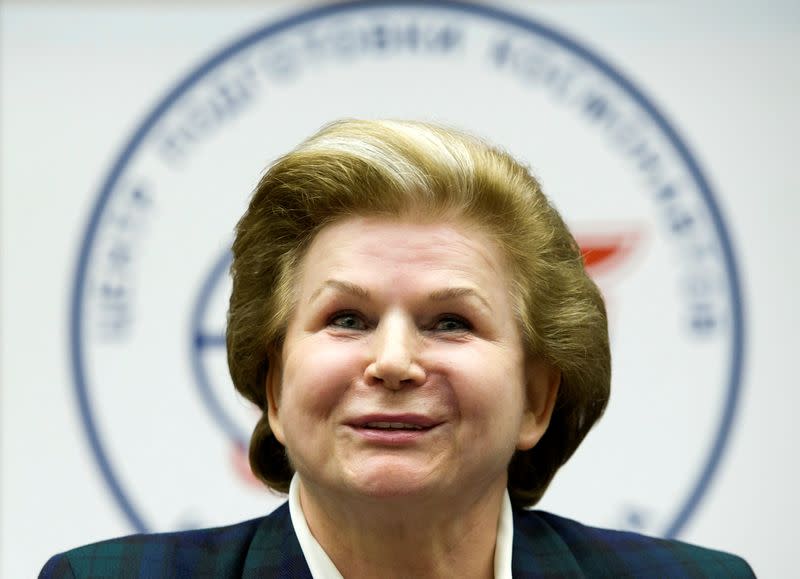 FILE PHOTO: Russian cosmonaut Tereshkova, the first woman cosmonaut, attends a news conference in Star City