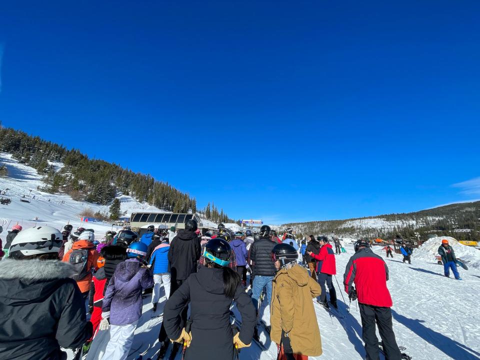 A line to a get onto a ski lift.