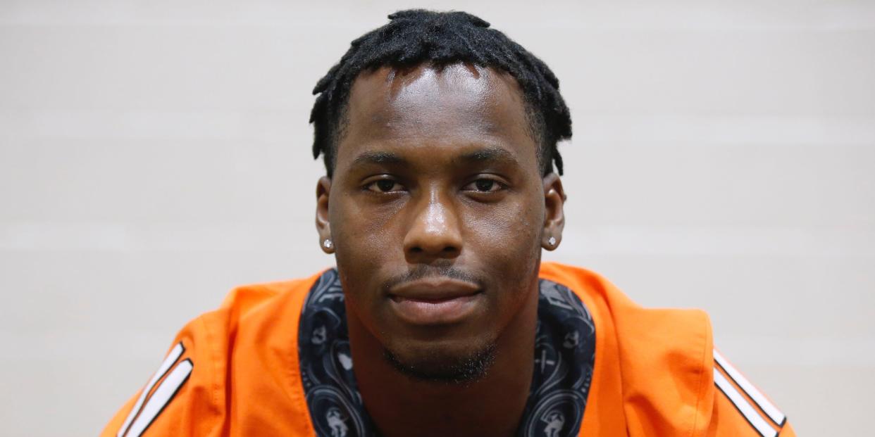 Oklahoma State linebacker Amen Ogbongbemiga is pictured during an NCAA college football media day in Stillwater, Oklahoma, on August 3, 2019. 