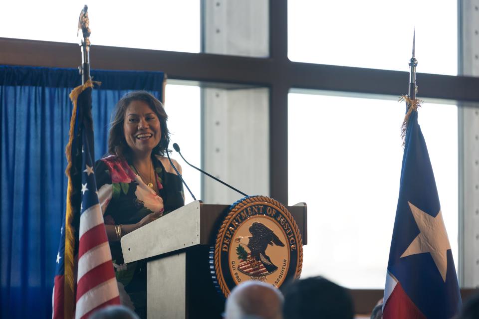 U.S. Rep. Veronica Escobar, D-El Paso, speaks at Jaime Esparza's swearing-in ceremony as the U.S. attorney for the Western District of Texas on April 21 at the Albert Armendariz Sr. U.S. Courthouse in El Paso.