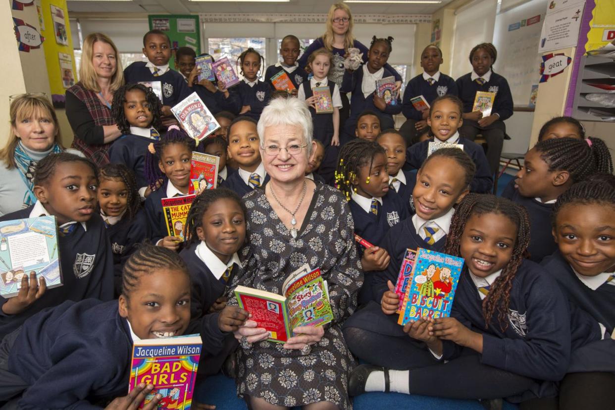 <p>Dame Jacqueline Wilson at a school in Hoxton, London</p> (Evening Standard )