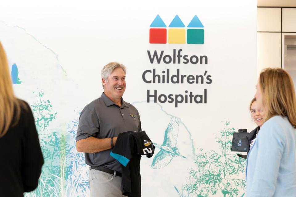 Jacksonville Jaguars head coach Doug Pederson visits Wolfson Children’s Hospital on May 24, 2023 in Jacksonville, FL.