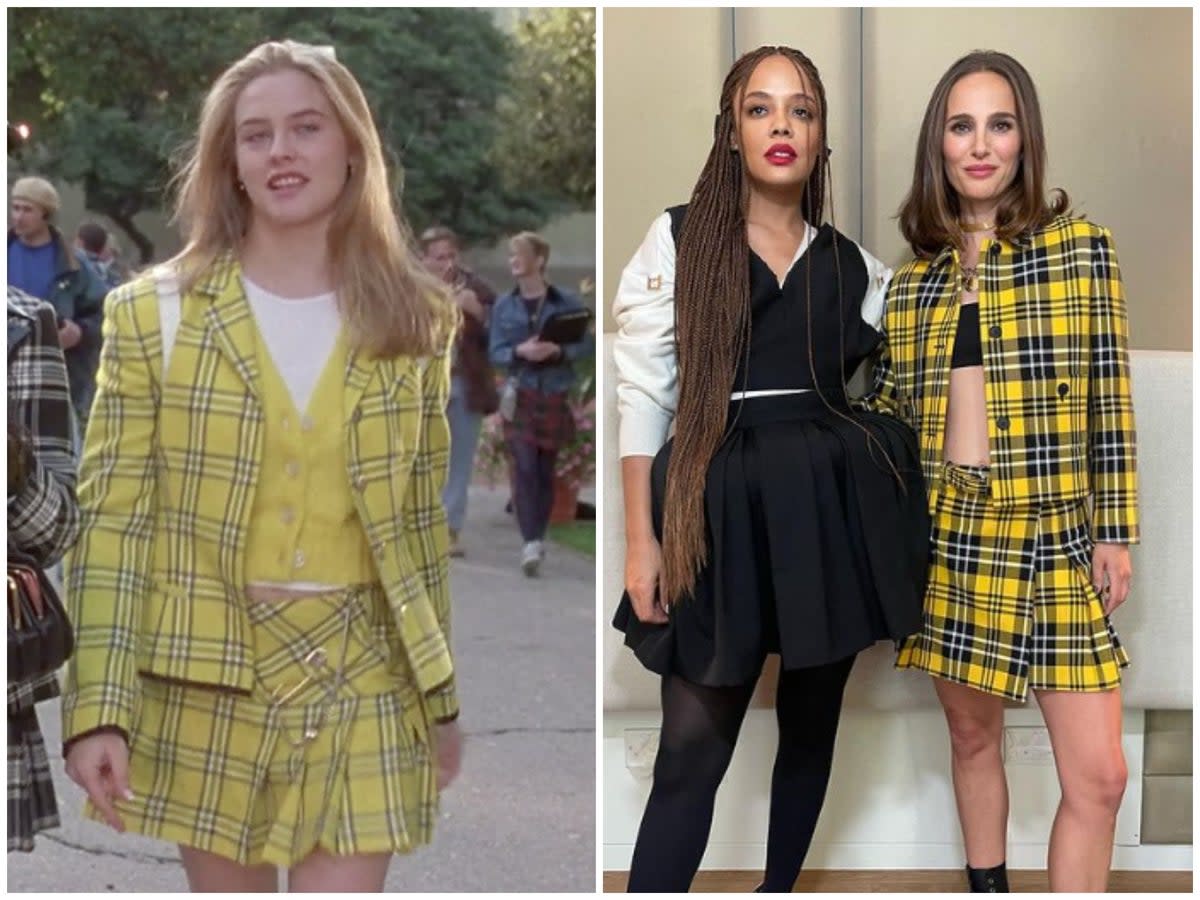 Alicia Silverstone in the 1995 film Clueless (L) and Natalie Portman and Tessa Thompson (R) (Paramount Pictures/Instagram @natalieportman)