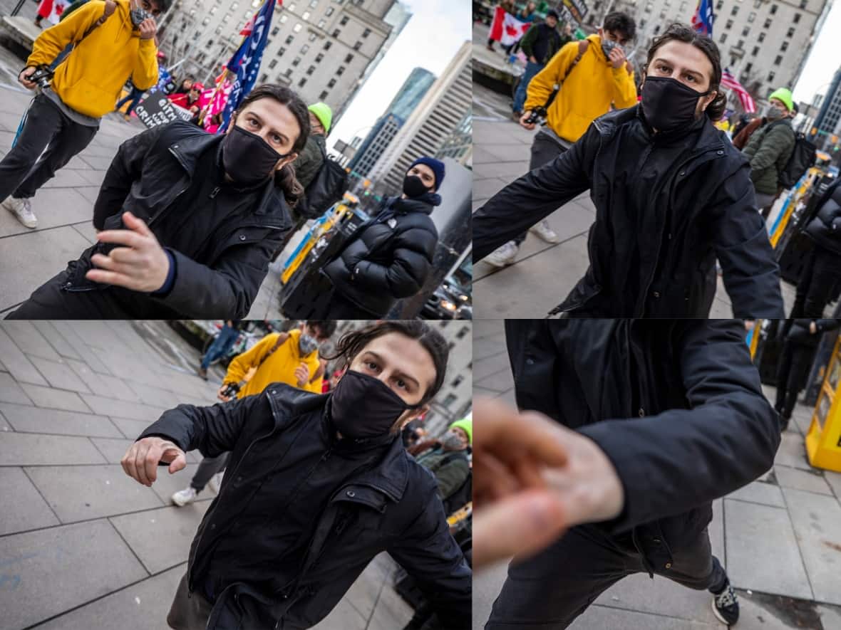 CBC News photographer Ben Nelms said he was assaulted by a man at a pro-Trump protest in downtown Vancouver on Jan. 6, 2021. (Ben Nelms/CBC - image credit)