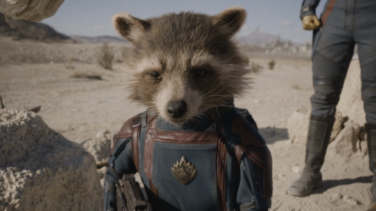  Rocket Raccoon in Guardians of the Galaxy Vol. 3. 