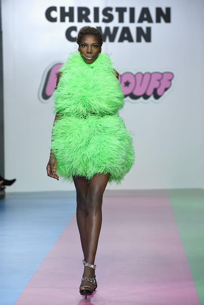 LOS ANGELES, CA - MARCH 08: A model walks the runway during Christian Cowan x PowerPuff Girls Runway Show at City Market Social House on March 8, 2019 in Los Angeles, California. (Photo by Presley Ann/WME IMG/Getty Images for Christian Cowan and Cartoon Network)