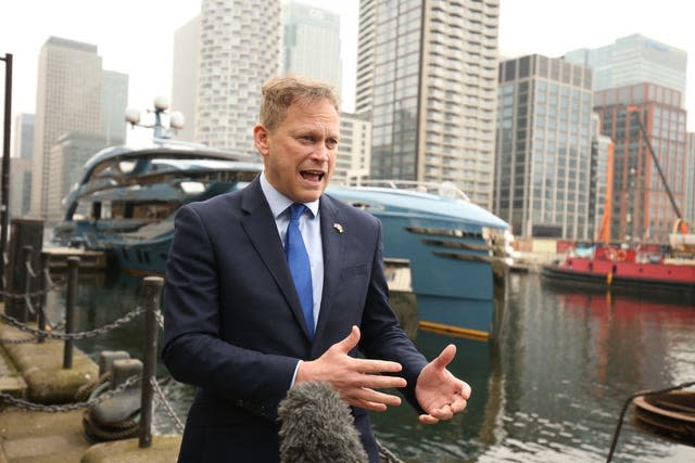 Grant Shapps by superyacht the Phi in March 2022