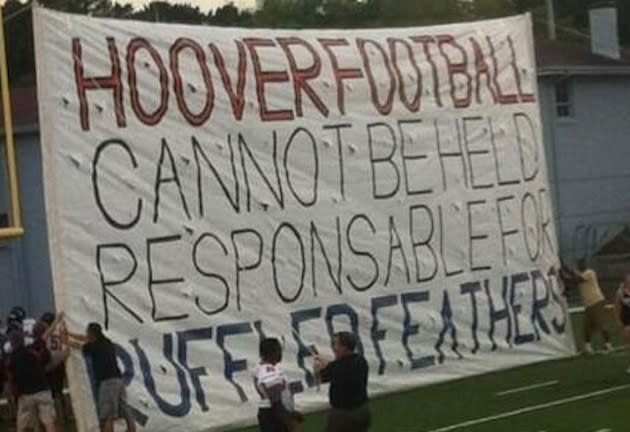 Hoover High's run-through banner, in preseason form — Twitter