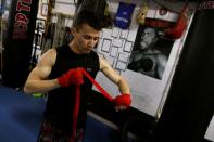Boxer Farid Walizadeh is seen during a training session in Lisbon