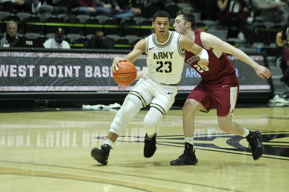 Aaron Duhart (23) paced Army with 18 points in a Patriot League win over Lafayette at West Point on Saturday. ARMY ATHLETICS