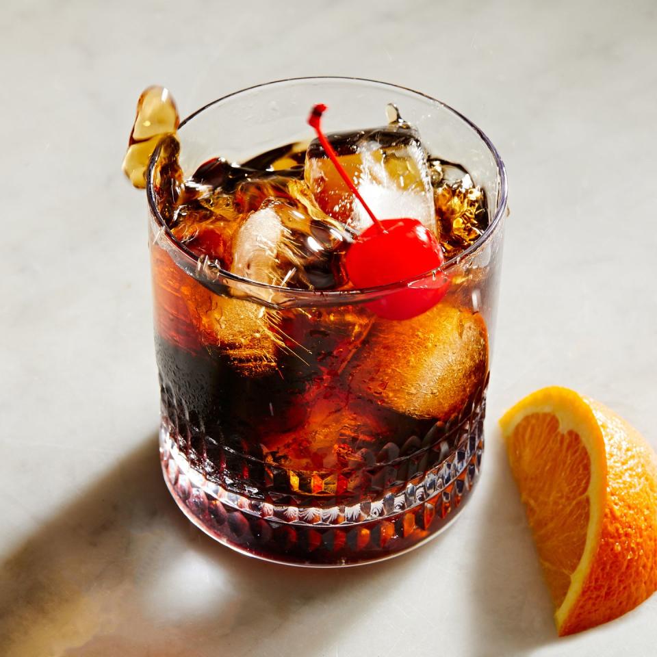 <p>You may have heard of the classic <a href="https://www.delish.com/cooking/recipe-ideas/a29091466/white-russian-cocktail-recipe/" rel="nofollow noopener" target="_blank" data-ylk="slk:White Russian;elm:context_link;itc:0;sec:content-canvas" class="link ">White Russian</a>, a creamy coffee cocktail that gained popularity in the 1990s, but its predecessor the Black Russian delivers on simplicity and strong <a href="https://www.delish.com/cooking/recipe-ideas/g39945400/coffee-recipes/" rel="nofollow noopener" target="_blank" data-ylk="slk:coffee;elm:context_link;itc:0;sec:content-canvas" class="link ">coffee</a> flavor. This two-ingredient, spirit-forward <a href="https://www.delish.com/best-cocktail-recipes/" rel="nofollow noopener" target="_blank" data-ylk="slk:cocktail;elm:context_link;itc:0;sec:content-canvas" class="link ">cocktail</a> combines <a href="https://www.delish.com/entertaining/g2173/vodka-mixed-drinks-recipes/" rel="nofollow noopener" target="_blank" data-ylk="slk:vodka;elm:context_link;itc:0;sec:content-canvas" class="link ">vodka</a> and coffee liqueur served over ice, making it a flavorful dessert cocktail perfect after a nice dinner out, especially when garnished with an orange slice or a Maraschino cherry.</p><p>Get the <strong><a href="https://www.delish.com/cooking/recipe-ideas/a42444080/black-russian-recipe/" rel="nofollow noopener" target="_blank" data-ylk="slk:Black Russian Cocktail recipe;elm:context_link;itc:0;sec:content-canvas" class="link ">Black Russian Cocktail recipe</a></strong>.</p>