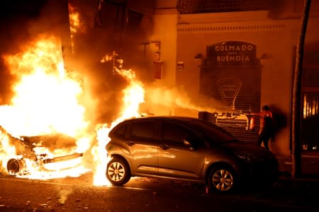 Separatists protest after a verdict in a trial over a banned Catalonia's independence referendum in Barcelona