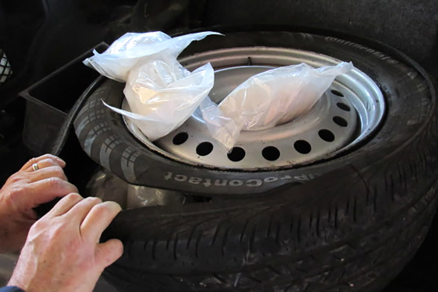 Meth found in a spare tire at the Ysleta port of entry in El Paso, Texas, on June 15, 2021. (CBP)