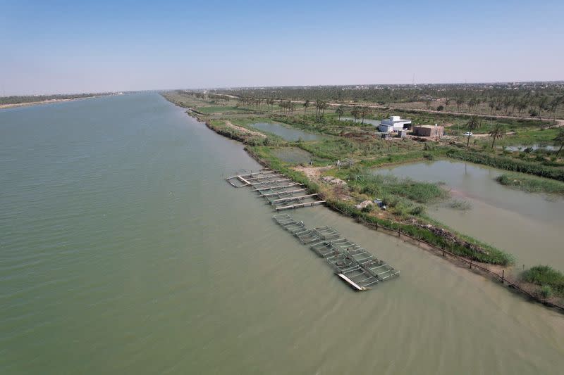 A view shows the fish pond which was abandoned due to water pollution and shortages in Basra