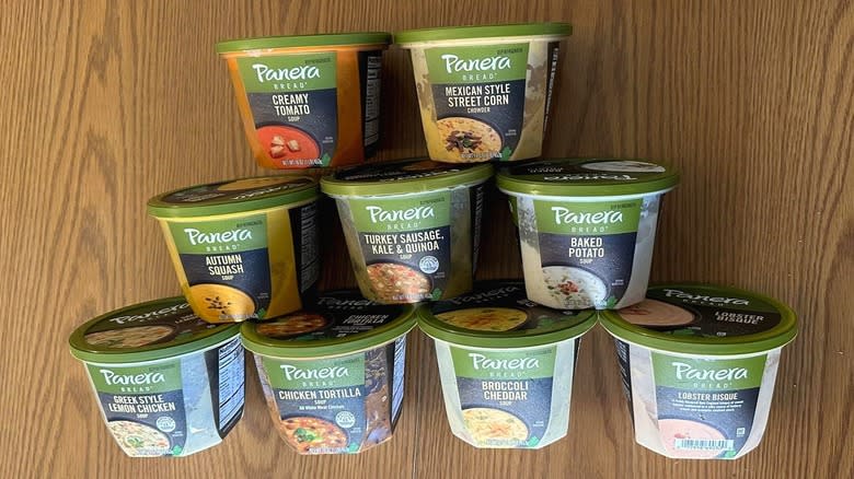 various packaged Panera soups