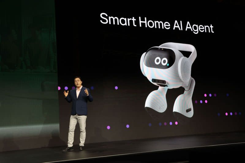 Henry Kim, Team Leader, ThinQ Platform Business at LG Electronics U.S., introduces the LG Smart Home AI agent during a press conference at the 2024 International CES at the Mandalay Bay Convention Center in Las Vegas on Monday. Photo by James Atoa/UPI