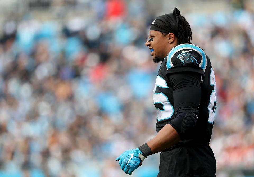 The Carolina Panthers' Eric Reid took issue with the NFL after being subject to another drug test after Monday night's game. (Getty Images) 