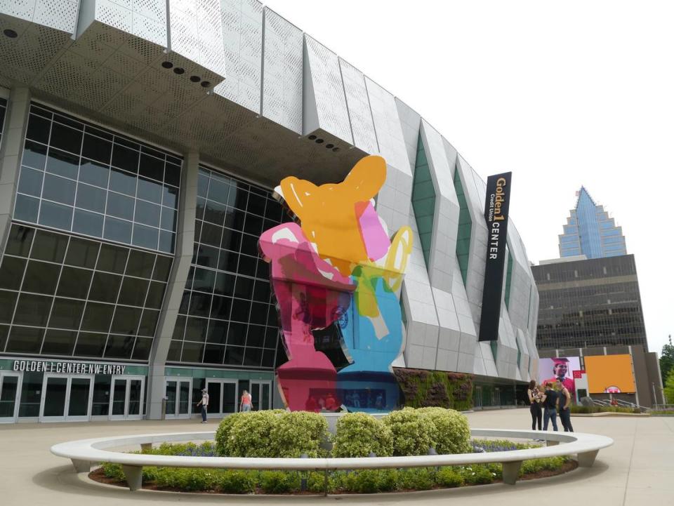 “Coloring Book #4” by Jeff Koons sits in front of Golden 1 Center in Sacramento.