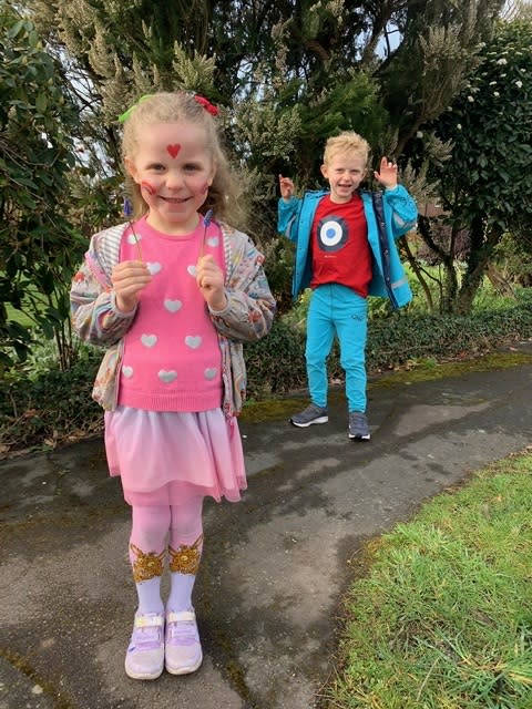Children dressed in their most colourful clothes to combat the coronavirus gloom in a Buckinghamshie village