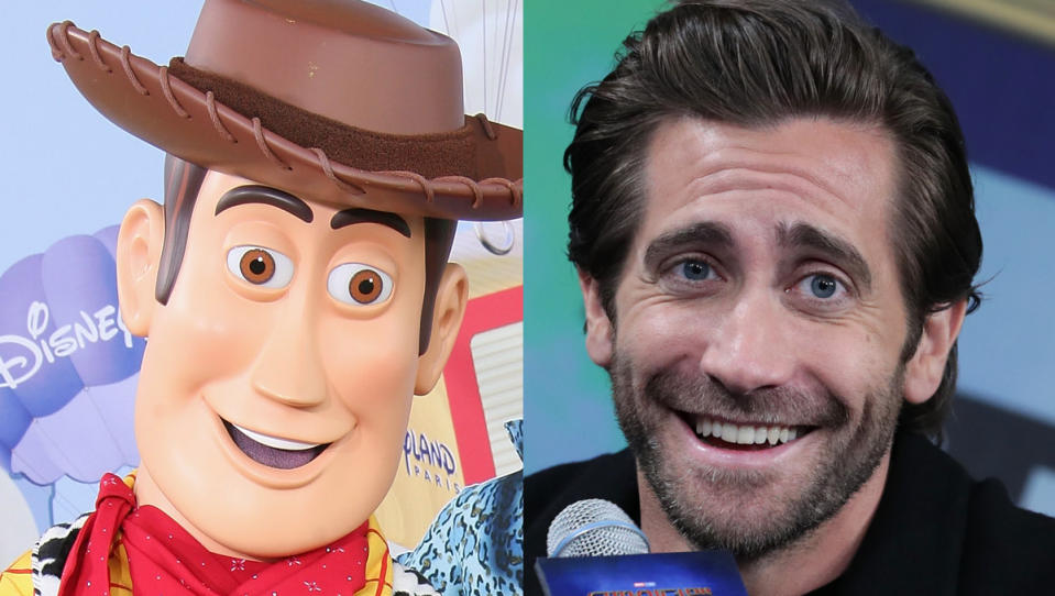 Social media users can see a resemblance between Disneyland's Woody from 'Toy Story' and actor Jake Gyllenhaal. (Credit: Julien Hekimian/Han Myung-Gu/WireImage)