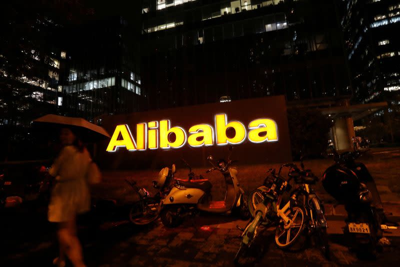 FILE PHOTO: Logo of Alibaba Group is seen at its office building in Beijing, China