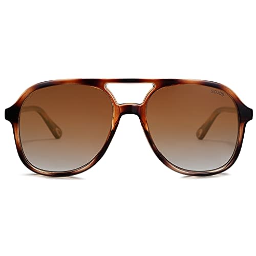 SOJOS Retro Square Polarized Aviator Sunglasses Womens Mens 70s Vintage Double Bridge Sun Glasses SJ2174, Brown Tortoise/Brown