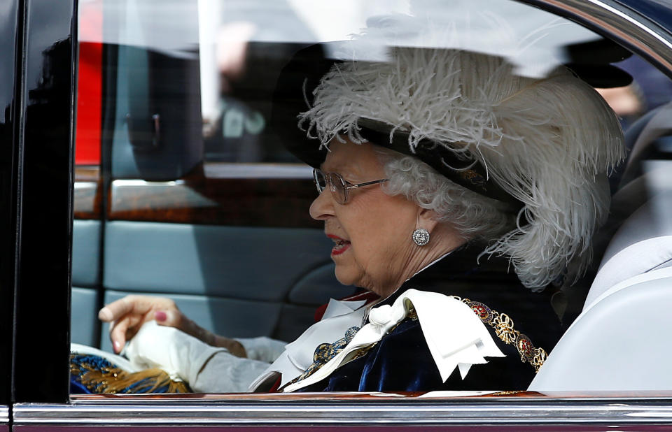 Queen Elizabeth II arrives for the annual Order of the Garter Service at St George's Chapel, Windsor Castle.