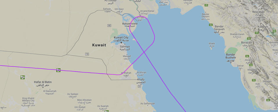 British Airways flight path showing plane being diverted from Tehran after plane shot down by missile.