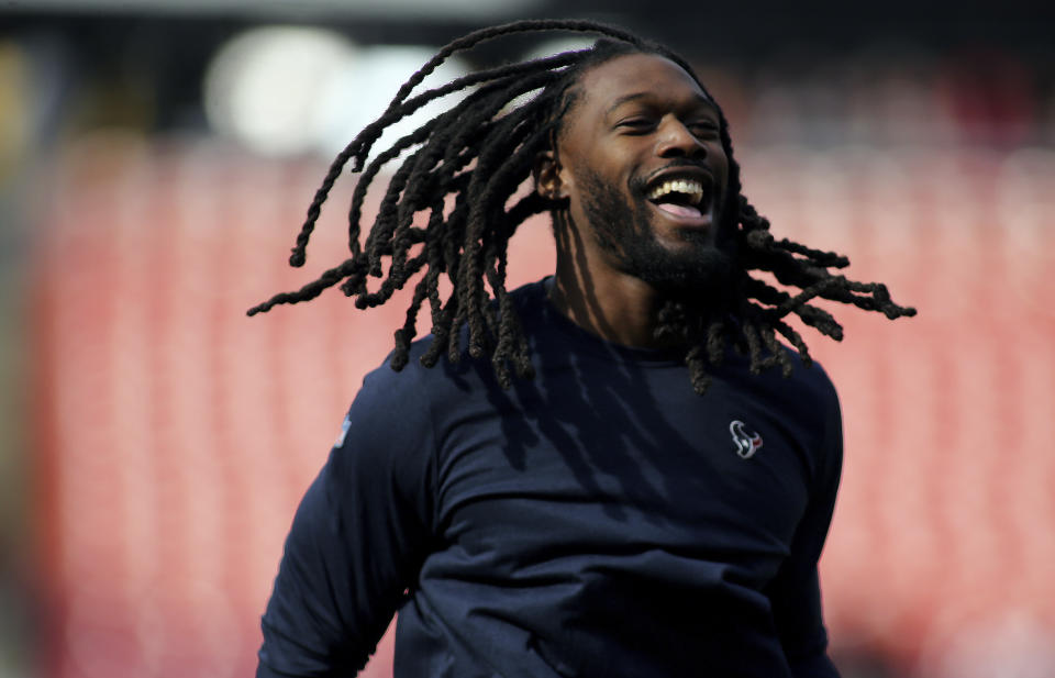 Houston Texans outside linebacker Jadeveon Clowney (90) in action against the Washington Redskins in an NFL game, Sunday, November 18, 2018 in Landover, Md. (AP Photo/Daniel Kucin Jr.)